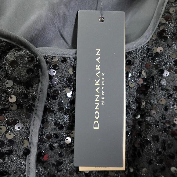 Donna Karan New York Size 14 Black Sequin Short Sleeve ButtonUp Belted Dress NWT - Picture 14 of 16